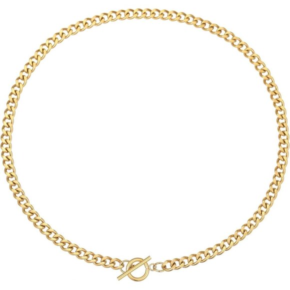 🆕 Women Gold Pendant Toggle Necklace Thick Cuban Curb Chain Gemstone Jewelry - Picture 5 of 7